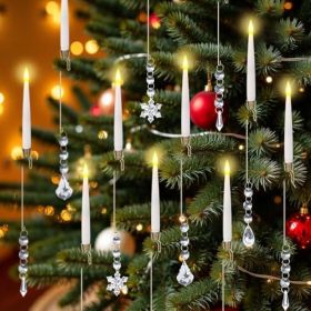 12pcsChristmas Tree Candle Flameless Taper Window With HookAcrylic Pendant Design, Taper Window Candle, Spring Hook Attached, Indoor Holiday Deco (Option: 12pcs)