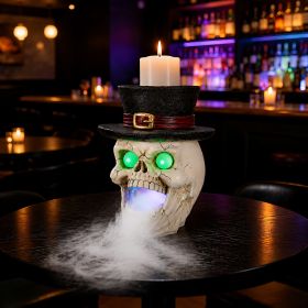 Not For Sale On Wayfair--- LED Light-Up Skull With Top Hat & Mist Maker Halloween Decoration (Option: Black White)