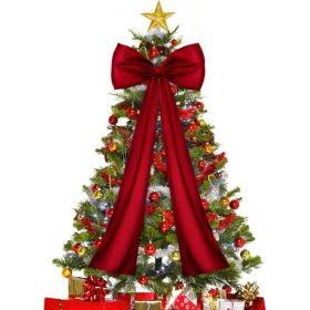 Large Wine Red Satin Christmas Tree Topper Bow, Elegant Holiday Decor (Option: red)